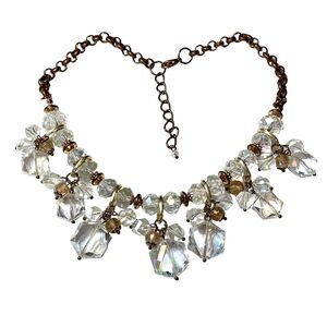 Park Lane Faceted AB Glass Bead 17" Necklace Choker Clear Drop Prisms Gold Tone